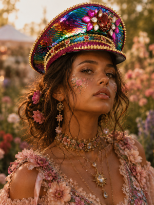 Rhinestone Captain Hat Punk Style Coloured Sequin