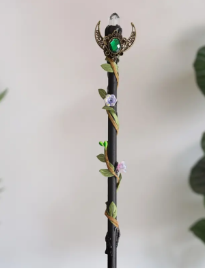 Witch's Magic Wand Stone Moon Charm Floral Vine Accents Wand Box
