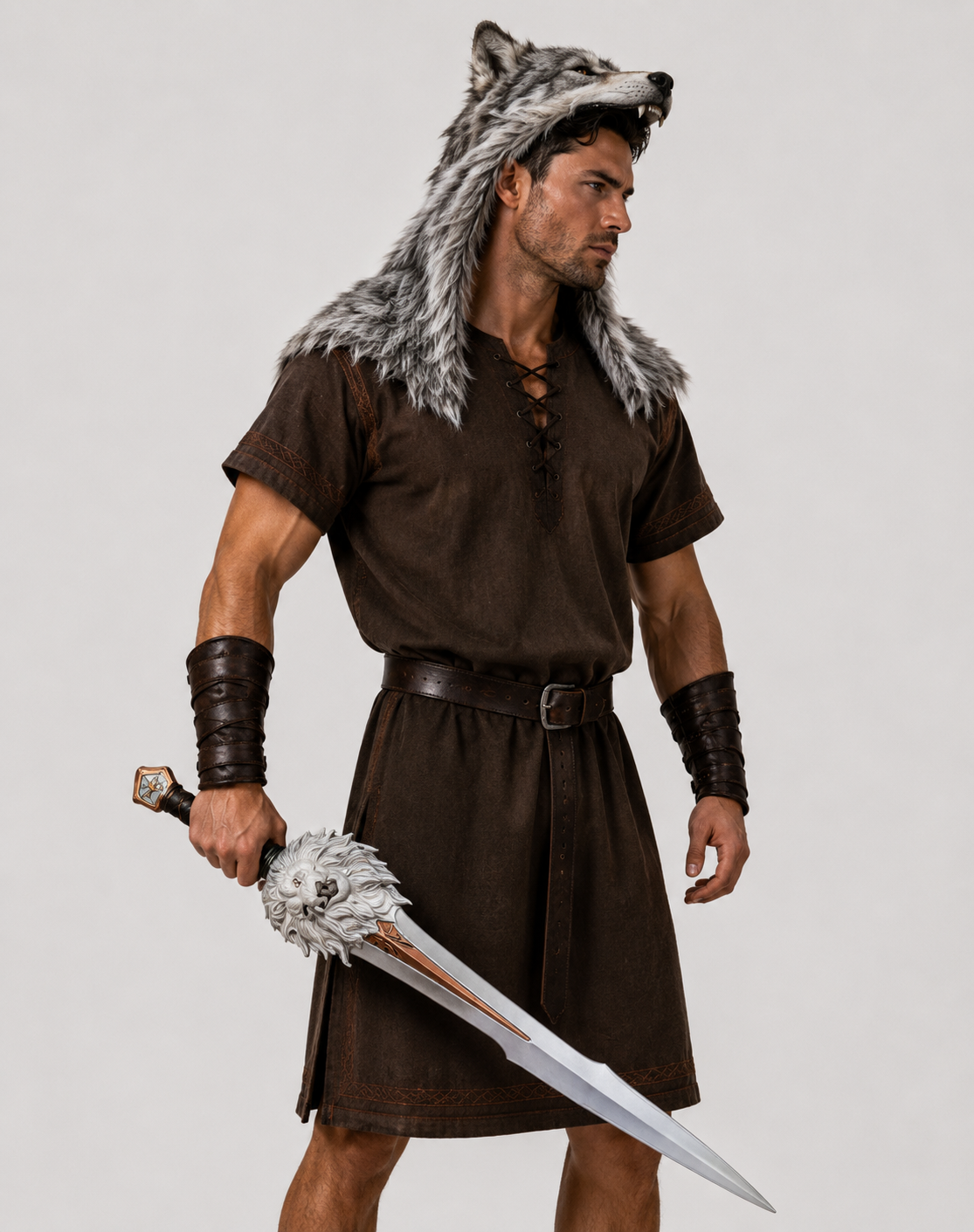 Ancient Warrior Sword Roman Golden Lion Head Design Light