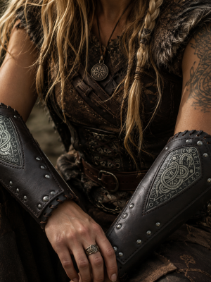 Viking Shieldmaiden Leather Bracers – Nordic Arm Guards for LARP, Cosplay
