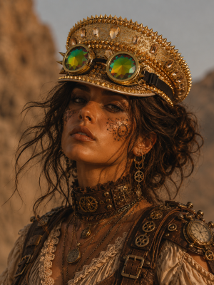 Gold Punk Sequin Rhinestone Captain Hat Spiked Goggles