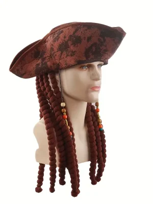 Pirate Brown Hat with Beaded Dreads