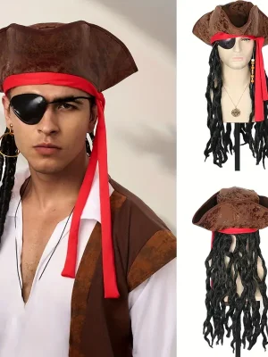 Pirate Brown Braids Hat Red Headband