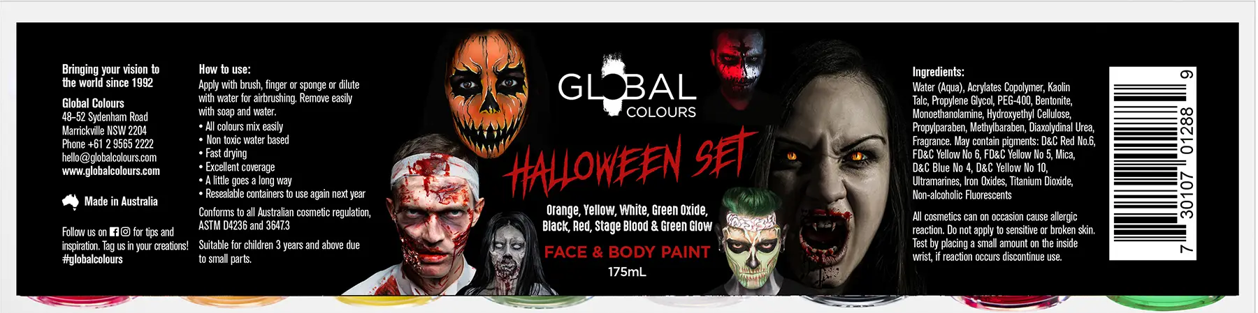 Halloween Face Paint Set W/Fake Blood By Global Colours