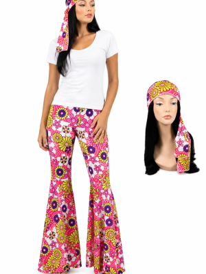 Floral Hippie Pants Bellbottoms with Matching Heaband