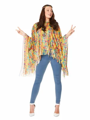 Flower Power Poncho 1970s Womens Costume