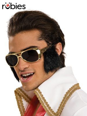 Gold Elvis Presley Rock N Roll King Costume Sunglasses Sideburns