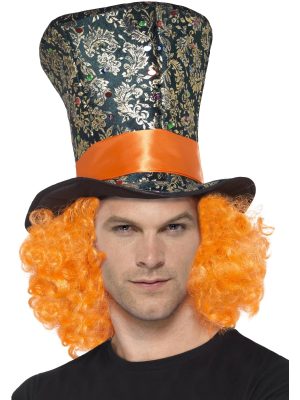 Gold Orange Wig Mad Hatter Top Hat
