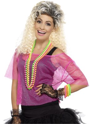 Pink Neon Fishnet Top 1980s By Smiffys