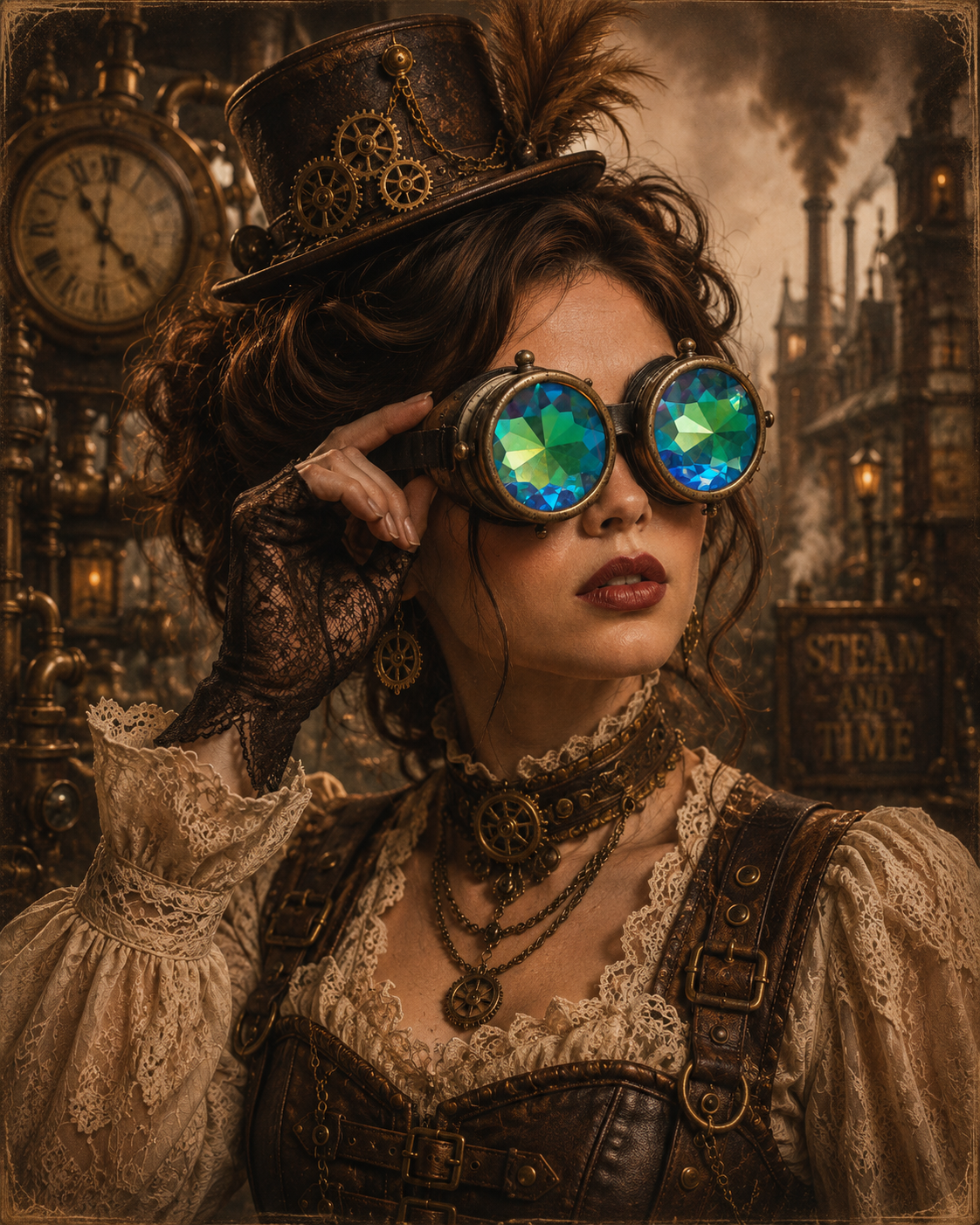 Steampunk Mad Max Port Hole Bronze Kelidiscope Lens Goggles