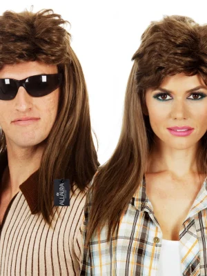 Bogan Brown 1980s Mullet Wig By Allaura
