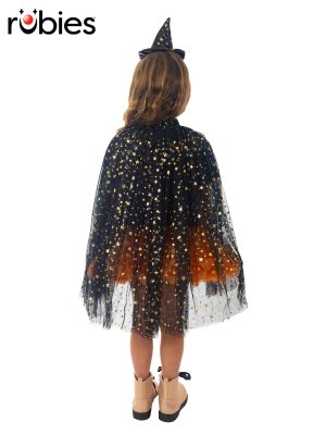 Witch Black & Gold Star Childs Cape