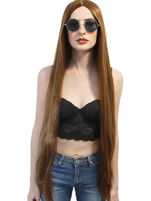 Extra long 100cm Straight Brown Wig Hippie Cousin It - by Allaura