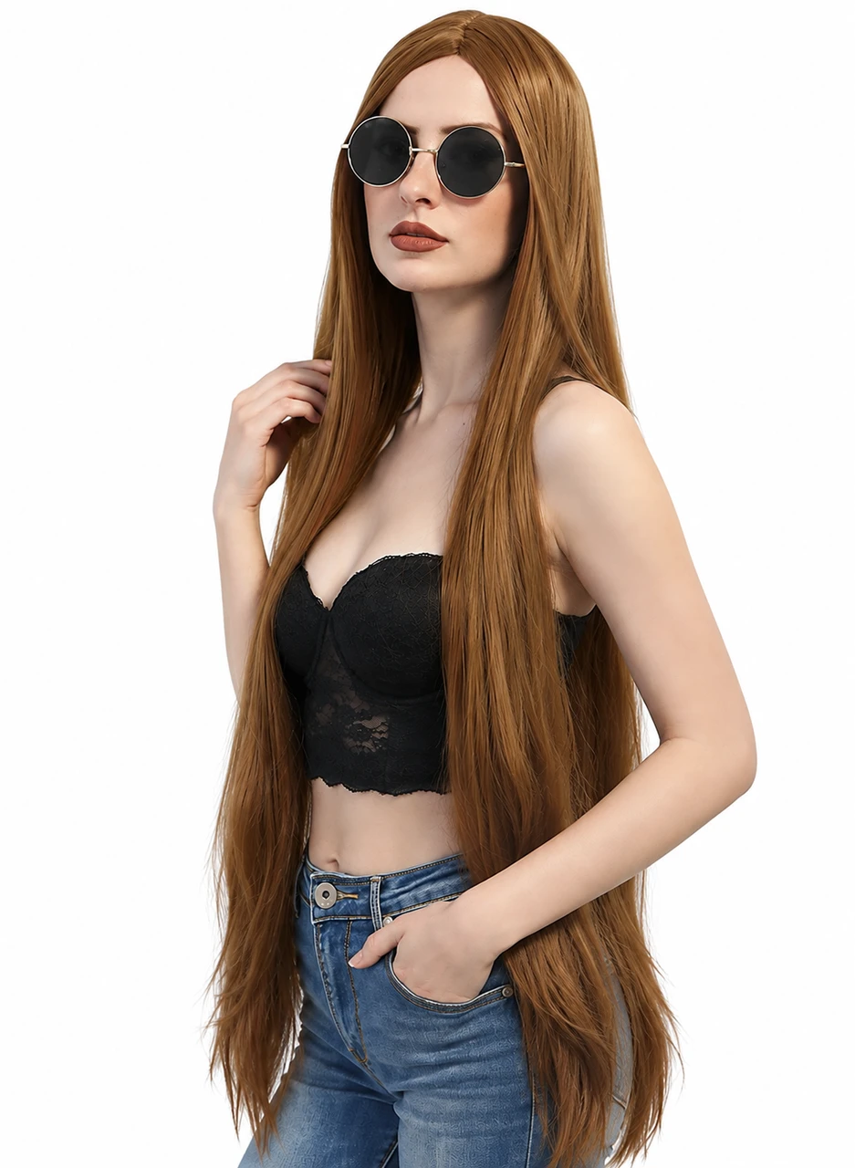 Extra long 100cm Straight Brown Wig Hippie Cousin It - by Allaura - Image 3