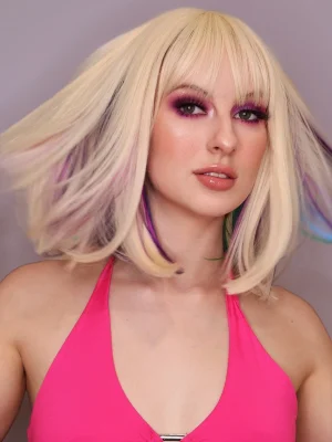 Blonde Rainbow Two Tone Heat Resistant Bob Wig By Allaura